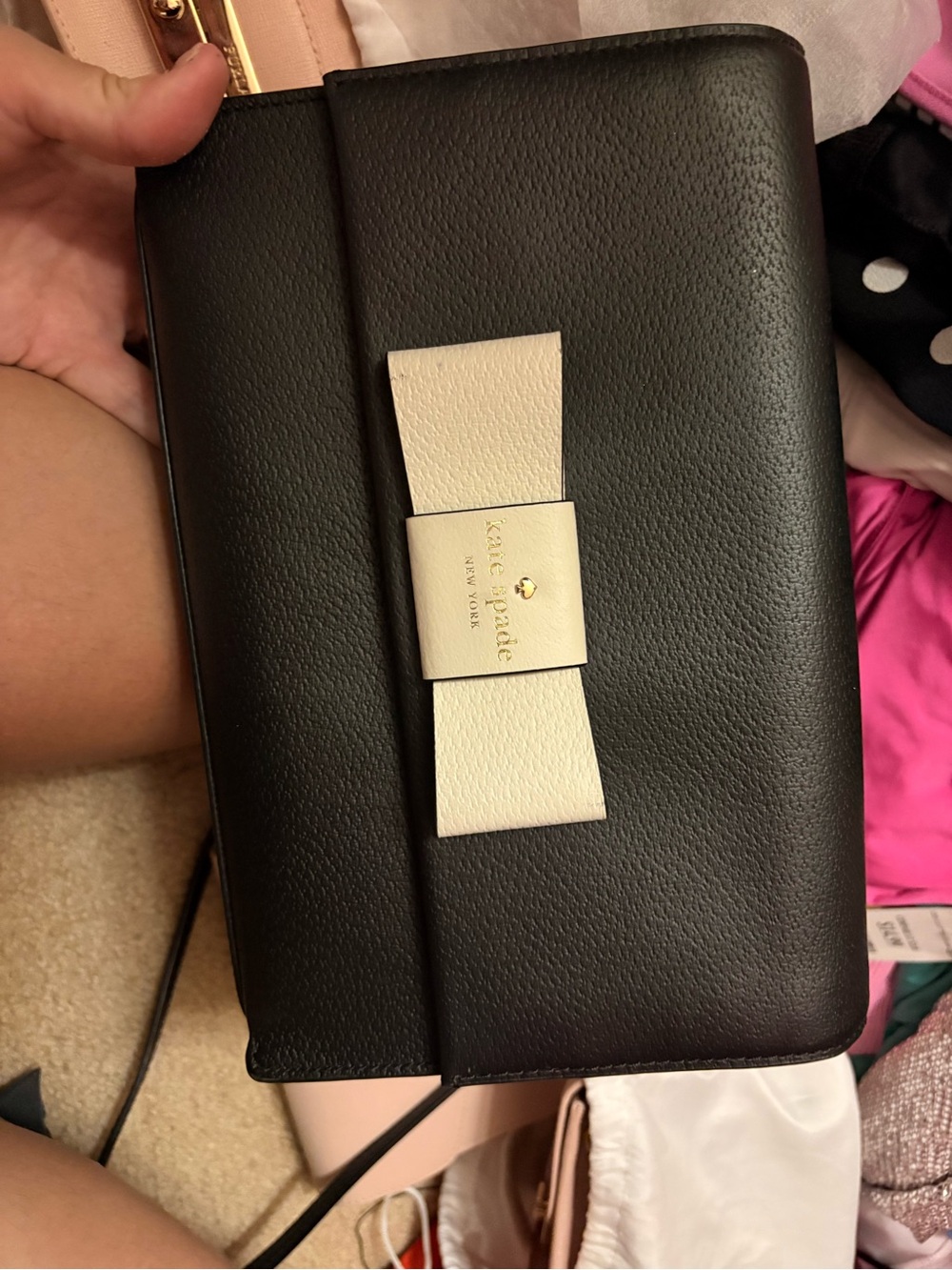 kate spade Black Leather Crossbody with Cream Bow - Picture 3 of 5
